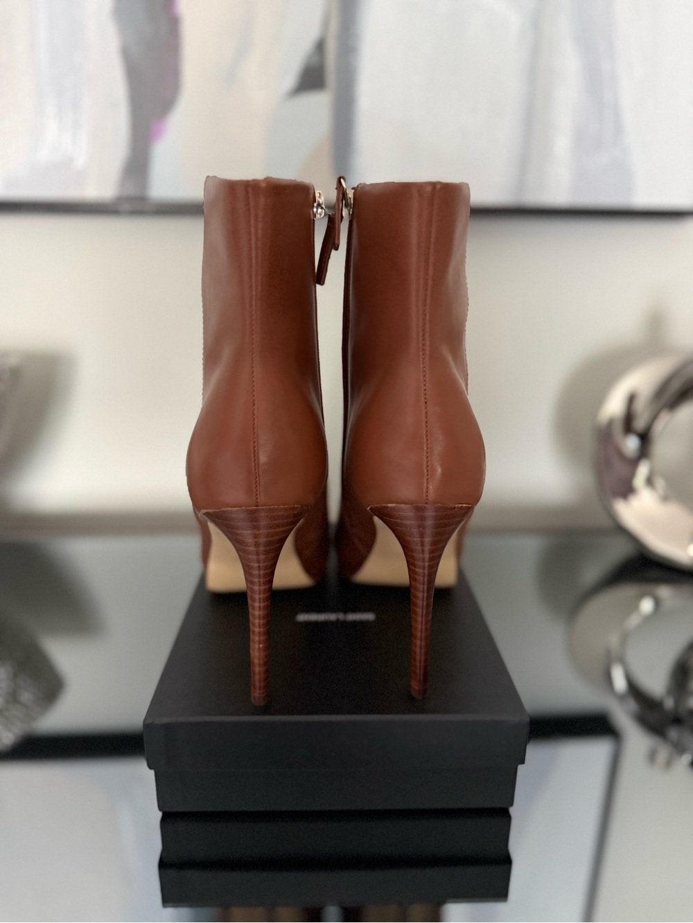 Nine West Cognac Leather High-Heel Ankle Boots - Picture 4 of 5